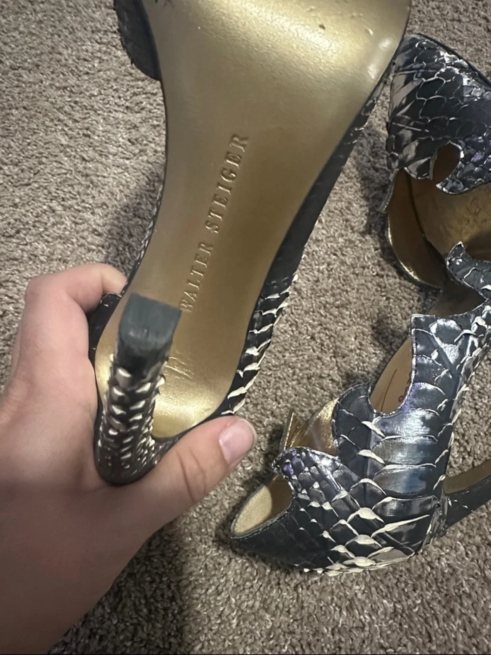 Walter Steiger Faux  Snakeskin Scalloped Heels